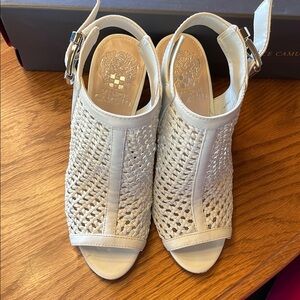 White Peep-Toe Woven Sandals